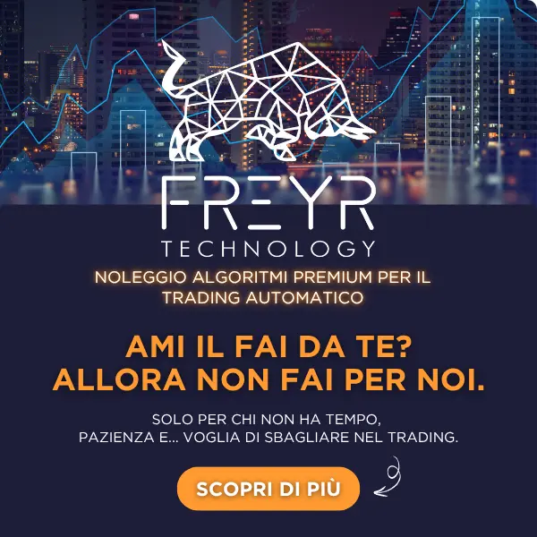 pubblicità di freyr technology sul noleggio dei loro algoritmi per trading automatico